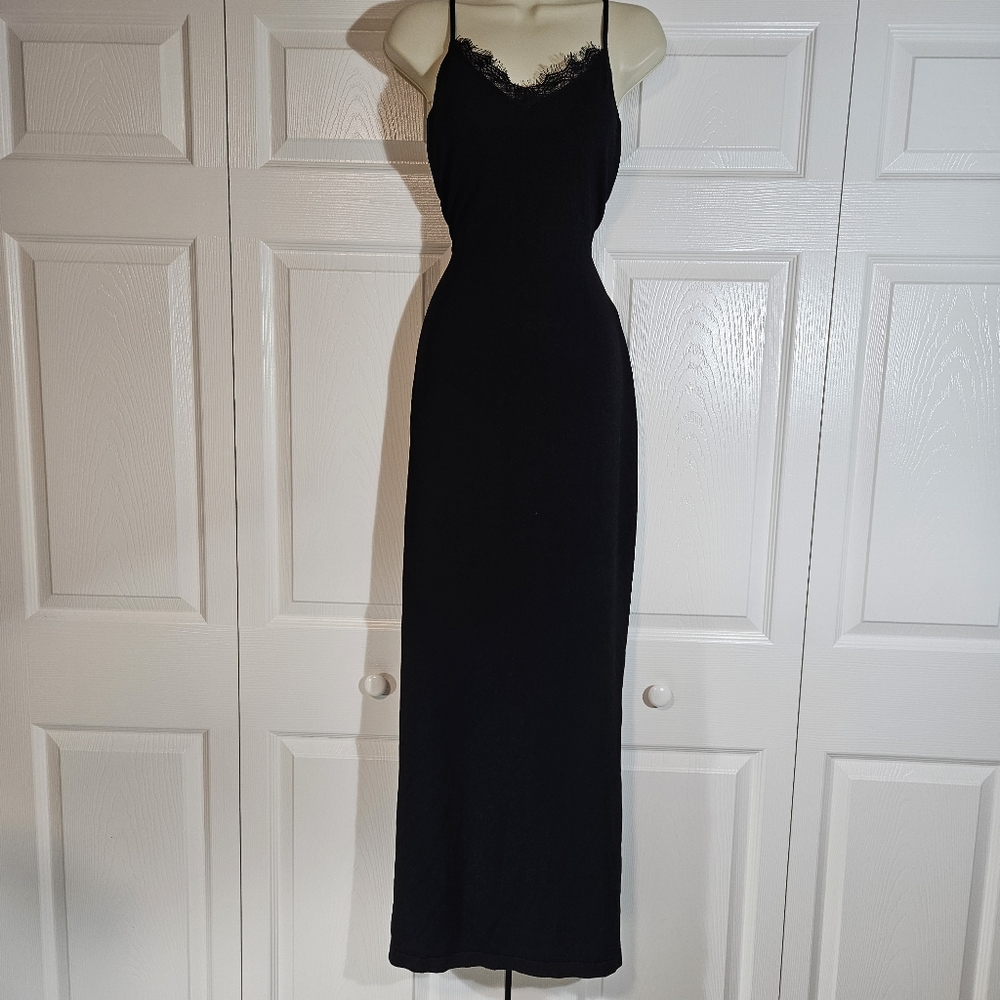 90s Xoxo Black Maxi Dress with Lace Trim
